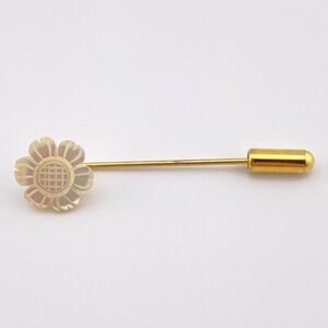 Vintage Mother of Pearl Style Flower Gold Tone Stick Pin